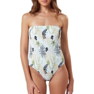 NWT Charlie Holiday Gigi One Piece Smocked Strapless Swimsuit Tropical Floral XL